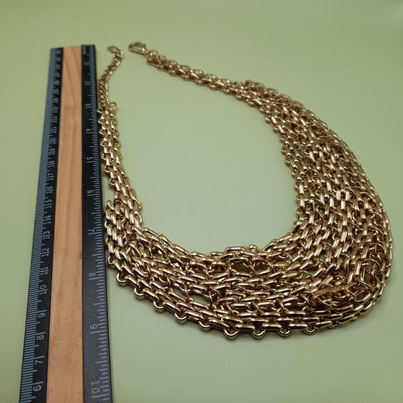 Vintage YOU and I Gold Tone Multi Strand Chain Statement Necklace 21" Collar - Picture 10 of 11